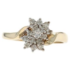 Yellow Gold Diamond Cluster Bypass Ring - 10k Round Brilliant .33ctw Floral