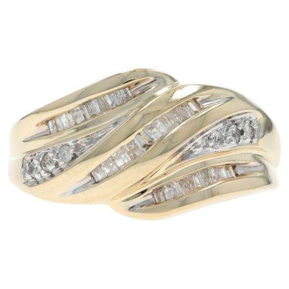 Yellow Gold Diamond Cluster Bypass Ring - 10k Round Brilliant 
Baguette .25ctw For Sale
