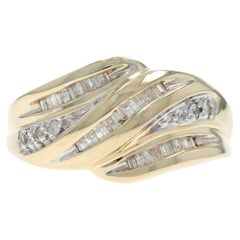 Yellow Gold Diamond Cluster Bypass Ring - 10k Round Brilliant 
Baguette .25ctw