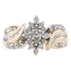 Yellow Gold Diamond Cluster Bypass Ring 10k Round Brilliant 
Baguette .50ctw