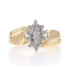 Yellow Gold Diamond Cluster Bypass Ring - 10k Single Cut .25ctw Floral Brushed