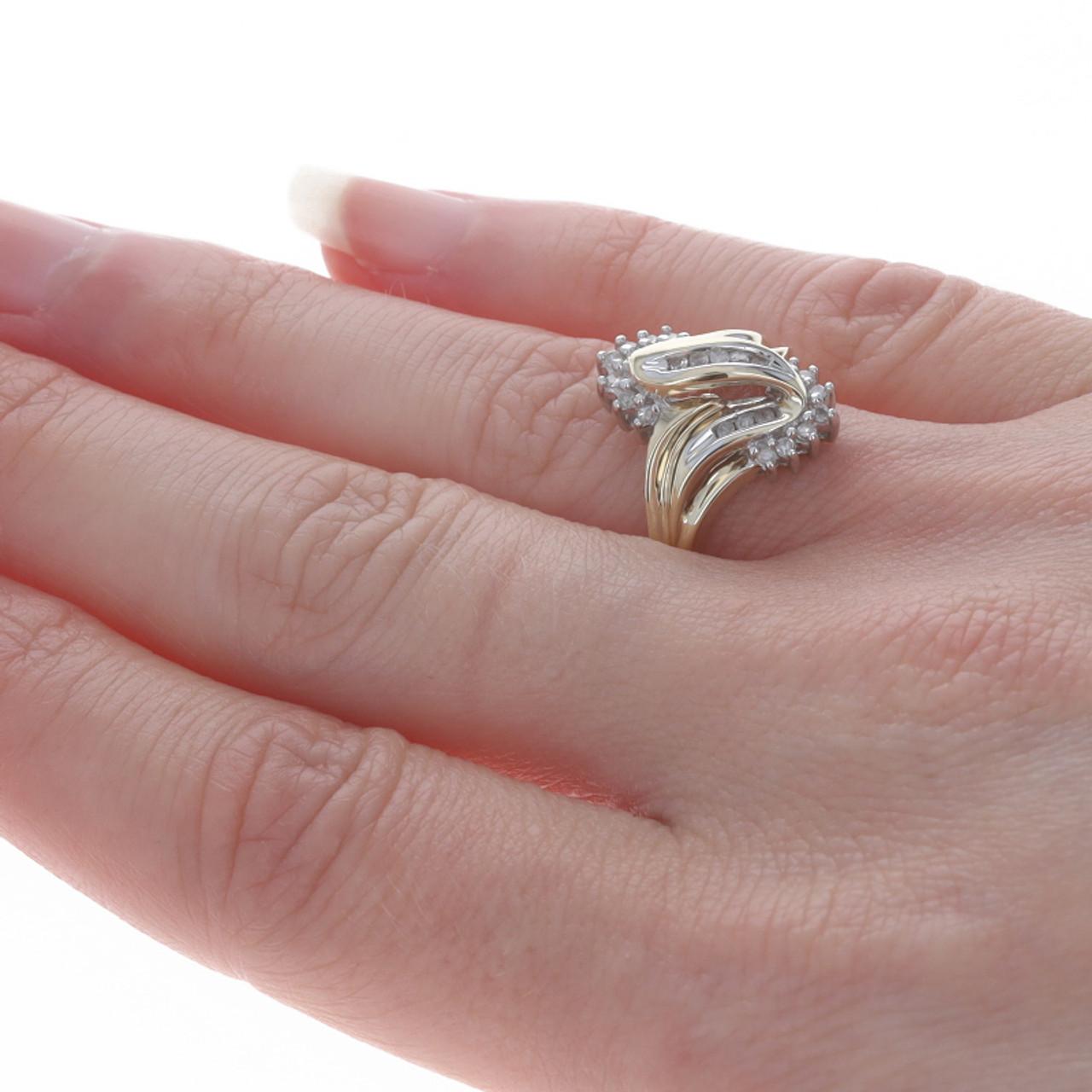 Women's Yellow Gold Diamond Cluster Bypass Ring 10k Single Cut .25ctw
