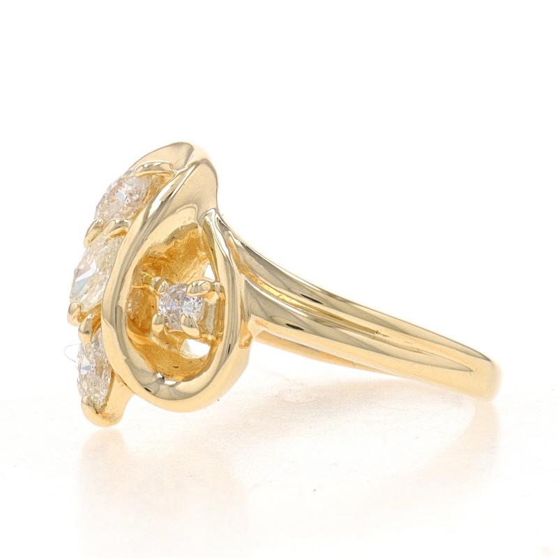 Round Cut Yellow Gold Diamond Cluster Bypass Ring - 14k Marquise & Round Brilliant .42ctw For Sale