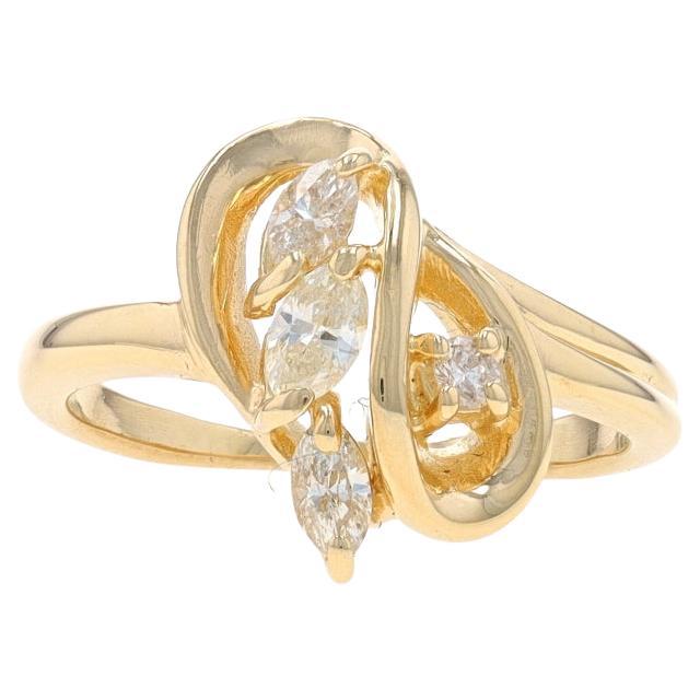 Yellow Gold Diamond Cluster Bypass Ring - 14k Marquise & Round Brilliant .42ctw For Sale