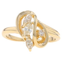 Gelbgold Diamant Cluster Bypass Ring - 14k Marquise & Runde Brillant .42ctw