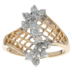 Yellow Gold Diamond Cluster Bypass Ring - 14k Round .50ctw Floral Lattice
