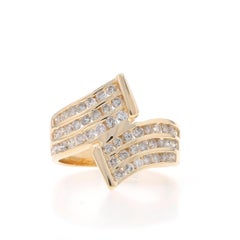 Yellow Gold Diamond Cluster Bypass Ring - 14k Round .72ctw Ribbon Channel Set