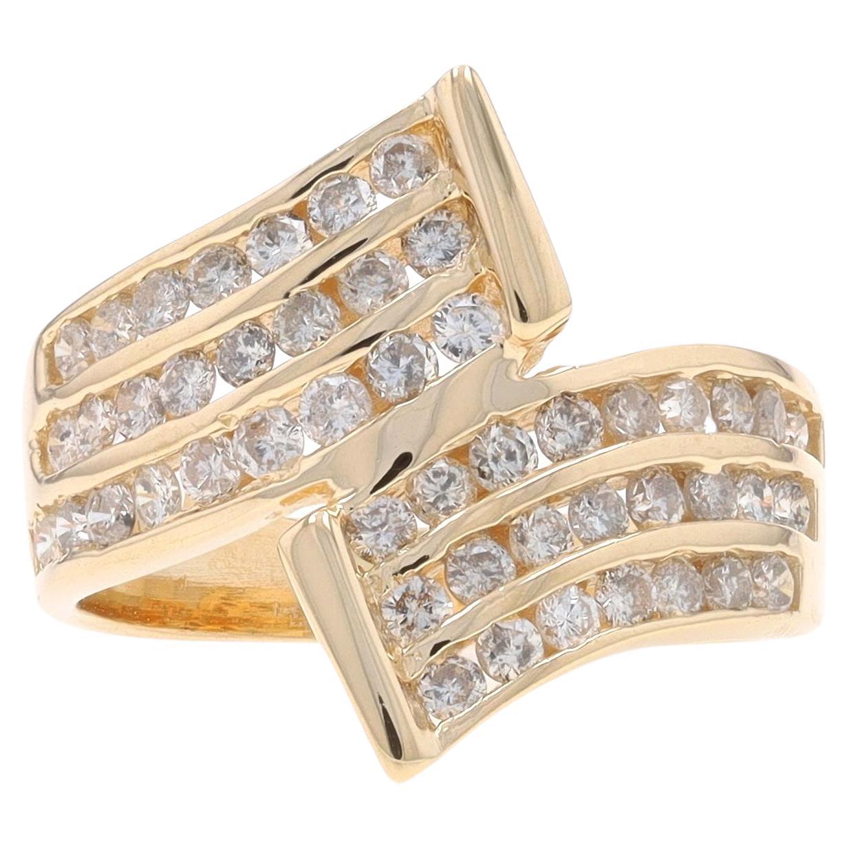 Yellow Gold Diamond Cluster Bypass Ring - 14k Round .72ctw Ribbon Channel Set