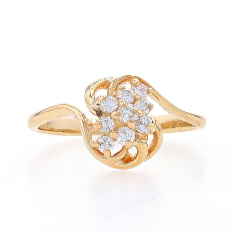 Size: 7 1/4
Sizing Fee: Up 2 sizes for $35 or Down 4 sizes for $30

Metal Content: 14k Yellow Gold

Stone Information

Natural Diamonds
Carat(s): .25ctw
Cut: Round Brilliant
Color: G - H
Clarity: SI1 - SI2

Total Carats: .25ctw

Style: Cluster