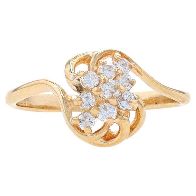 Yellow Gold Diamond Cluster Bypass Ring - 14k Round Brilliant .25ctw Floral For Sale