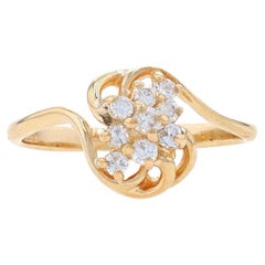 Yellow Gold Diamond Cluster Bypass Ring - 14k Round Brilliant .25ctw Floral
