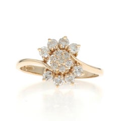 Yellow Gold Diamond Cluster Bypass Ring - 14k Round Brilliant .42ctw Floral