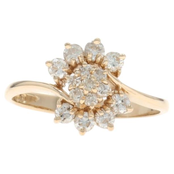 Yellow Gold Diamond Cluster Bypass Ring - 14k Round Brilliant .42ctw Floral