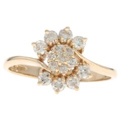 Yellow Gold Diamond Cluster Bypass Ring - 14k Round Brilliant .42ctw Floral