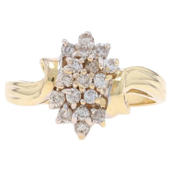 Yellow Gold Diamond Cluster Bypass Ring - 14k Round Brilliant .42ctw