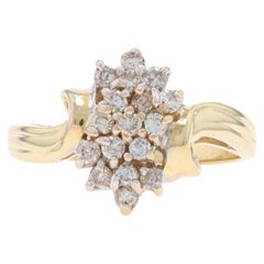 Gelbgold Diamant Cluster Bypass Ring - 14k Runde Brillant .42ctw