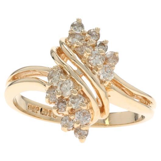 Yellow Gold Diamond Cluster Bypass Ring - 14k Round Brilliant .50ctw Leaves For Sale