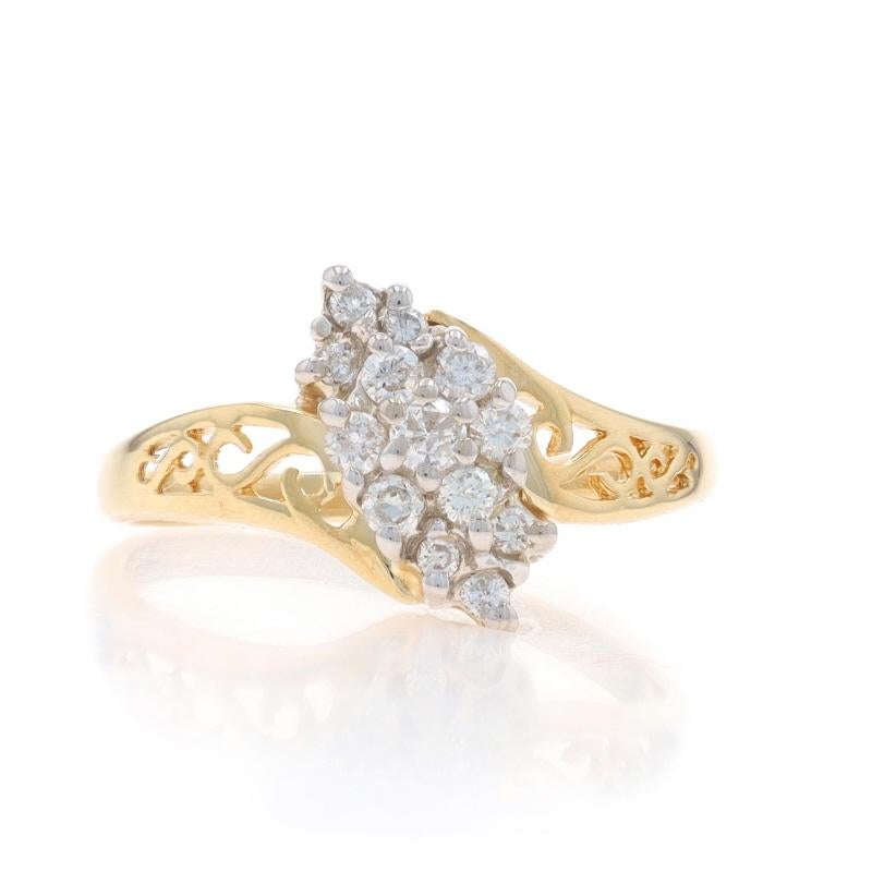 Size: 6 1/2
Sizing Fee: Up 2 sizes for $40 or Down 1 size for $40

Metal Content: 14k Yellow Gold & 14k White Gold

Stone Information

Natural Diamonds
Carat(s): .50ctw
Cut: Round Brilliant
Color: H - I
Clarity: SI2 - I1

Total Carats: