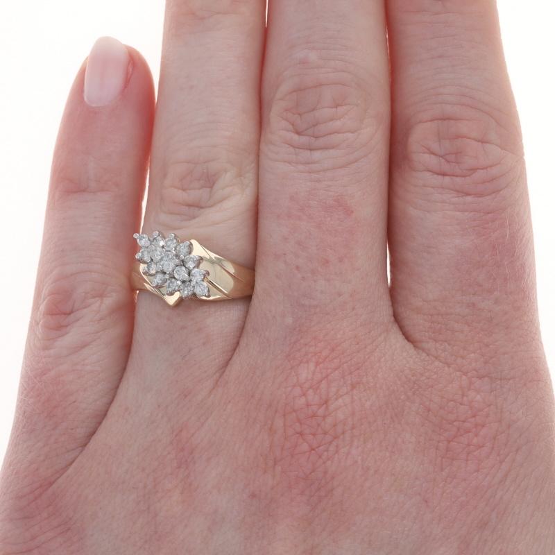 Size: 7
Sizing Fee: Up 1 size for $35 or Down 1 size for $35

Metal Content: 14k Yellow Gold & 14k White Gold

Stone Information

Natural Diamonds
Carat(s): .50ctw
Cut: Round Brilliant
Color: G - H
Clarity: I1 - I2

Total Carats: .50ctw

Style: