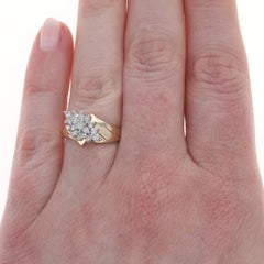 Yellow Gold Diamond Cluster Bypass Ring - 14k Round Brilliant .50ctw Waterfall