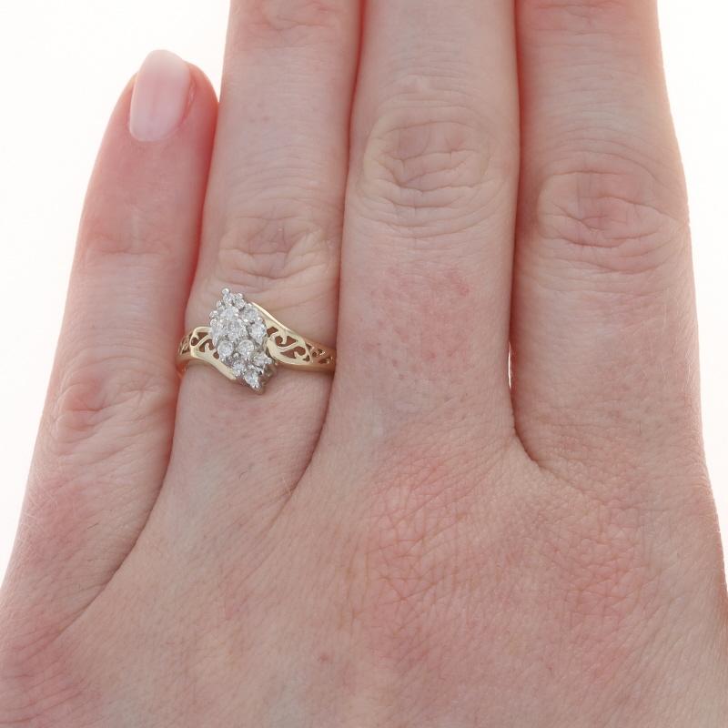 Round Cut Yellow Gold Diamond Cluster Bypass Ring - 14k Round Brilliant .50ctw Waterfall For Sale