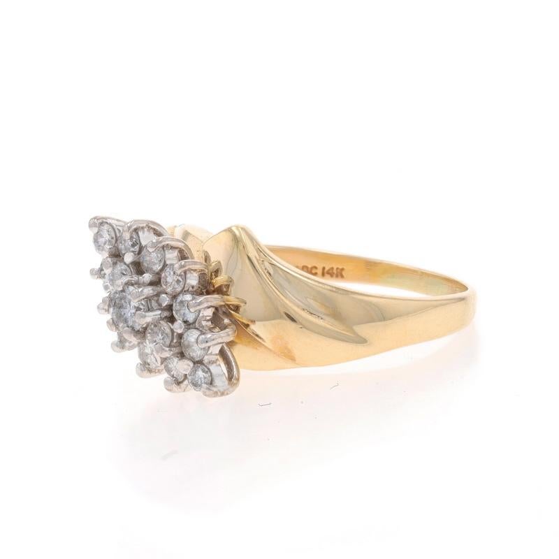 Round Cut Yellow Gold Diamond Cluster Bypass Ring - 14k Round Brilliant .50ctw Waterfall For Sale