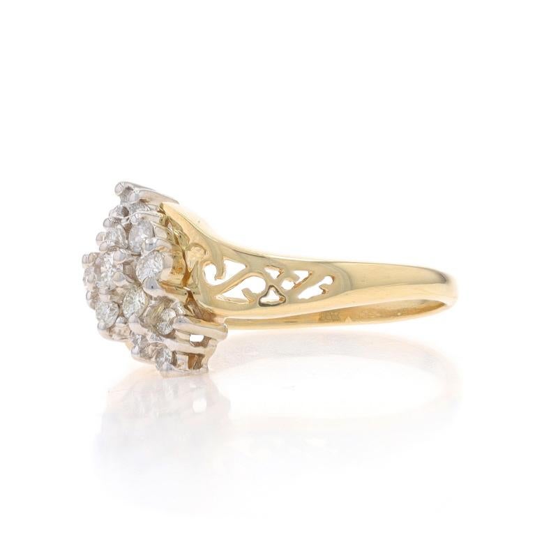 Yellow Gold Diamond Cluster Bypass Ring - 14k Round Brilliant .50ctw Waterfall In Excellent Condition For Sale In Greensboro, NC