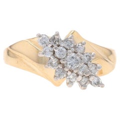 Yellow Gold Diamond Cluster Bypass Ring - 14k Round Brilliant .50ctw Waterfall