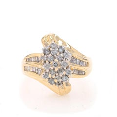Yellow Gold Diamond Cluster Bypass Ring - 14k Round Brilliant & Baguette 1.00ctw