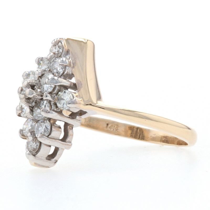 Gelbgold Diamant-Cluster-Bypass-Ring, 14k runder Brillantschliff 0,70ctw gestaffelt (Rundschliff)