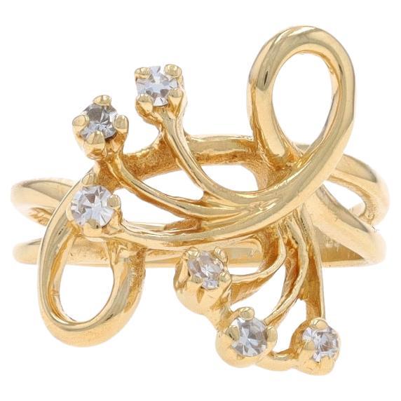Yellow Gold Diamond Cluster Bypass Ring - 14k Single Cut Ribbon Loops
