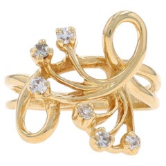 Bague bypass en or jaune à grappes de diamants - 14k Single Cut Ribbon Loops