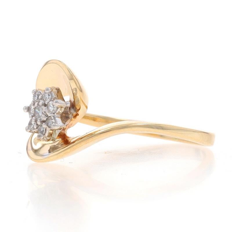 Round Cut Yellow Gold Diamond Cluster Bypass Ring - 14k Single & Round Brill .14ctw Flower For Sale
