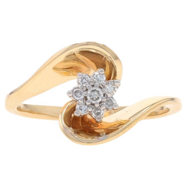 Yellow Gold Diamond Cluster Bypass Ring - 14k Single & Round Brill .14ctw Flower