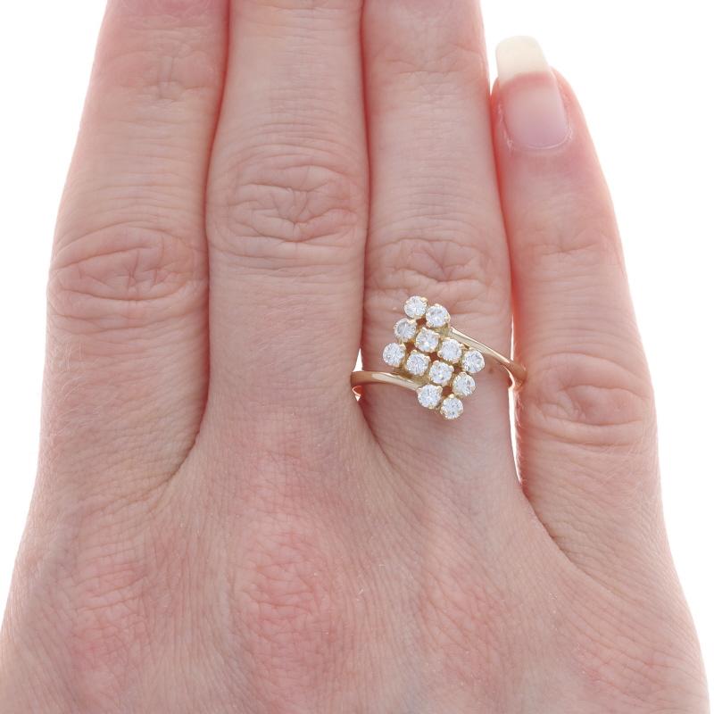 Round Cut Yellow Gold Diamond Cluster Bypass Ring - 18k Round Brilliant .70ctw For Sale