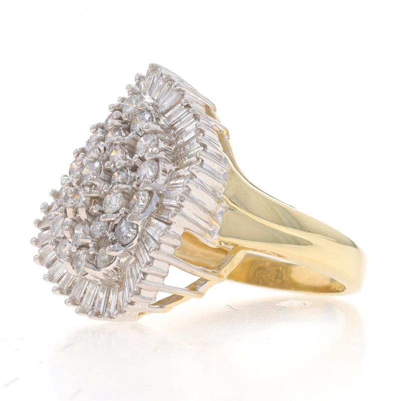 Yellow Gold Diamond Cluster Cocktail Ballerina Halo Ring - 14k Rnd Bag 2.00ctw In Excellent Condition In Greensboro, NC