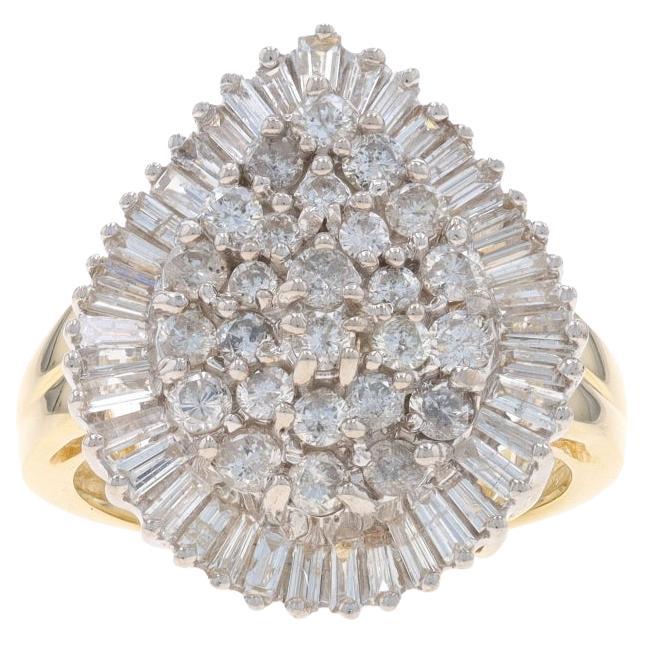 Yellow Gold Diamond Cluster Cocktail Ballerina Halo Ring - 14k Rnd Bag 2.00ctw
