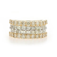 Yellow Gold Diamond Cluster Cocktail Band - 10k Baguette & Round 5.00ctw Ring