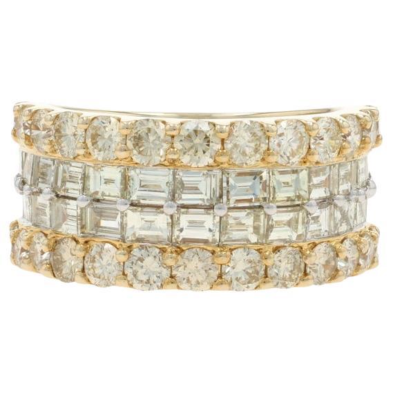 Yellow Gold Diamond Cluster Cocktail Band - 10k Baguette & Round 5.00ctw Ring