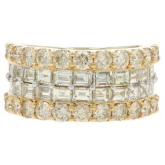 Yellow Gold Diamond Cluster Cocktail Band - 10k Baguette & Round 5.00ctw Ring
