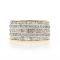Yellow Gold Diamond Cluster Cocktail Band 10k Baguette & Single Cut 1.00ctw Ring