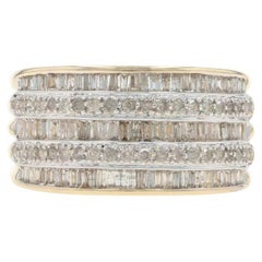Yellow Gold Diamond Cluster Cocktail Band 10k Baguette & Single Cut 1.00ctw Ring
