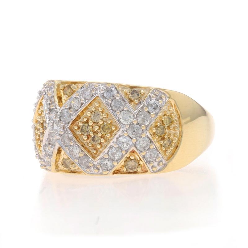 Fascia da cocktail con diamanti a grappolo in oro giallo - Anello a reticolo rotondo 1,20ctw 10k In condizioni ottime in vendita a Greensboro, NC