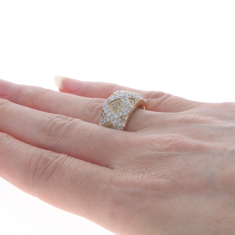 Donna Fascia da cocktail con diamanti a grappolo in oro giallo - Anello a reticolo rotondo 1,20ctw 10k in vendita
