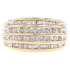 Yellow Gold Diamond Cluster Cocktail Band - 10k Round and Baguette .33ctw Ring