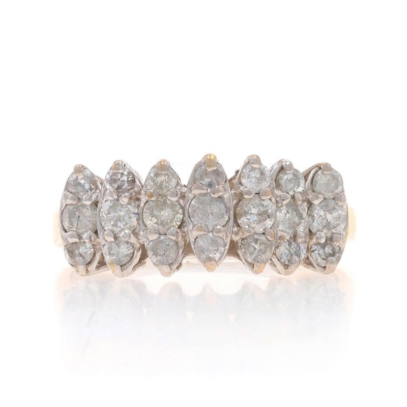 Size: 8 1/2
Sizing Fee: Up 2 sizes for $40 or Down 1 size for $40

Metal Content: 10k Yellow Gold & 10k White Gold

Stone Information

Natural Diamonds
Carat(s): 1.00ctw
Cut: Round Brilliant
Color: H - I
Clarity: I2 - I3

Total Carats: