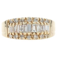 Yellow Gold Diamond Cluster Cocktail Band - 14k Baguette & Round 1.00ctw