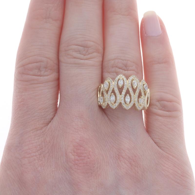 Marquise Cut Yellow Gold Diamond Cluster Cocktail Band -14k Marquise Single .55ctw Loops Ring For Sale