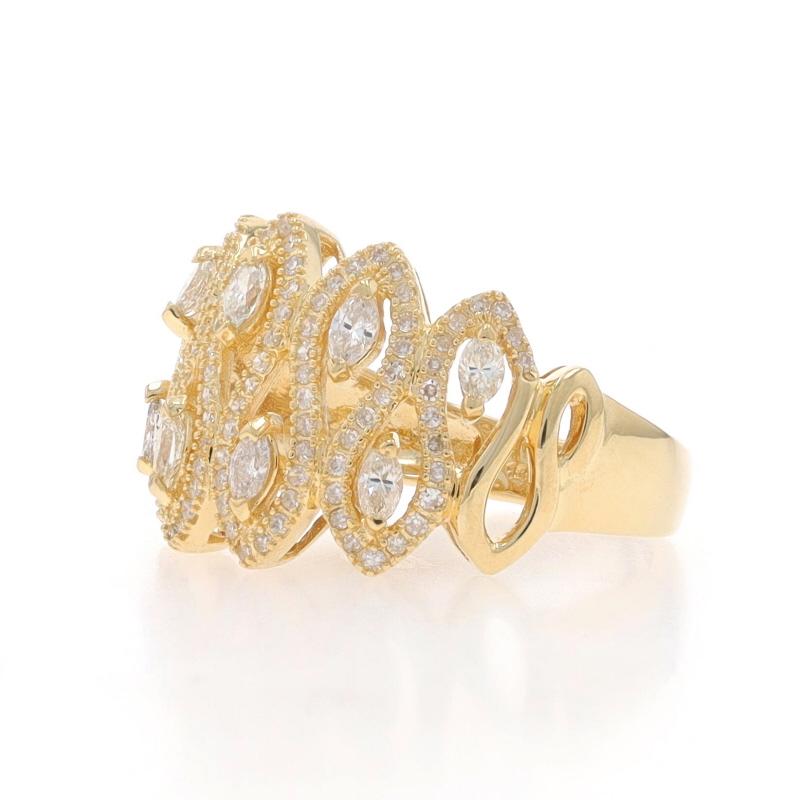 Yellow Gold Diamond Cluster Cocktail Band -14k Marquise Single .55ctw Loops Ring In Excellent Condition For Sale In Greensboro, NC