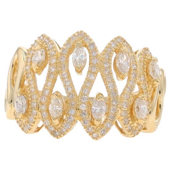 Yellow Gold Diamond Cluster Cocktail Band -14k Marquise Single .55ctw Loops Ring
